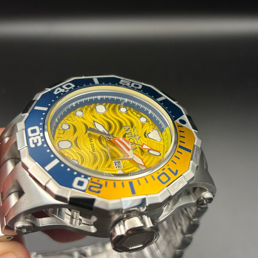 Invicta 47844 Pro Diver Wave Scuba Yellow Dial Blue Bezel Steel Alum Men's Watch - Picture 10 of 16